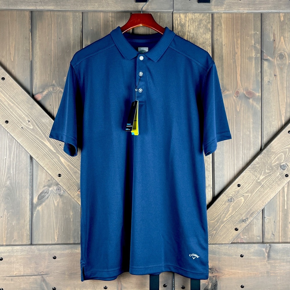 NWT Callaway Mens Navy Blue Peacoat Opti Dri Collared Golf Polo Shirt Men Large